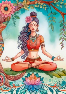 Postkarte „Bunte Yogini mit Lotos“