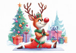 Postkarte "Red-Nosed Reindeer in Hanuman-Asana"